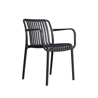 SILLA DE COMEDOR DE PLÁSTICO LAMBITE CON REPOSABRAZOS GRIS OSCURO