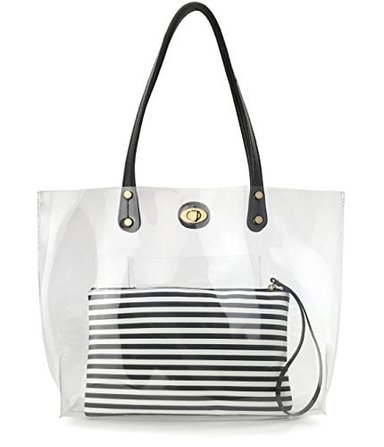 BOLSO GLOBAL SHOPEX MULTICOLOR TRANSPARENTE DE PVC MUJER CON RAYAS CIERRE EMBRAGUE WEEKENDER DE HOMBRO