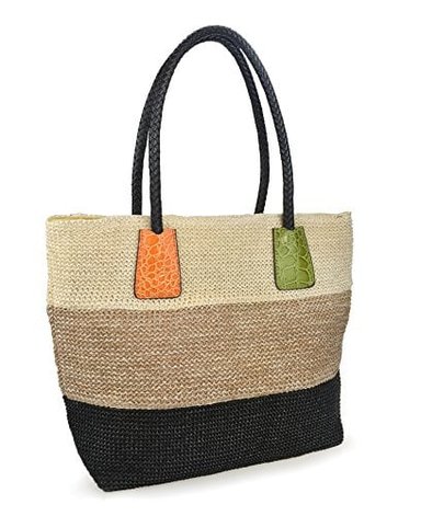 HOXIS COLOR BLOCK CROCODILE PATTERN STRIPES WOVEN PAJITA SINTÉTICA BOLSO DE HOMBRO PARA MUJER LOVEWIN