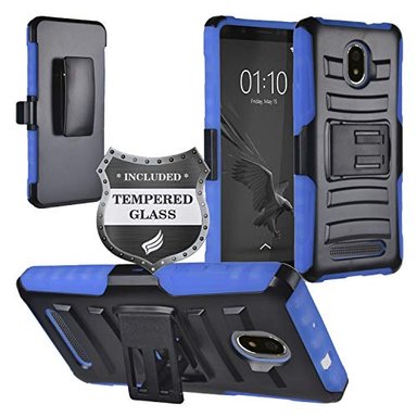 EAGLECELL - FOXX MIRO L590A FOXXD (METROPCS) - CARCASA HÍBRIDA CON SOPORTE Y CLIP PARA CINTURÓN + PROTECTOR DE PANTALLA
