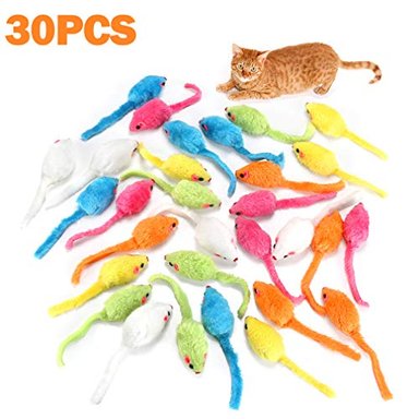 MEOHUI 30 PIEZAS DE JUGUETES PARA GATOS 5.5IN DE PIEL SINTÉTICA RATÓN SONAJERO JUGUETE PARA GATO EJERCICIO INTERACTIVO JUEGO