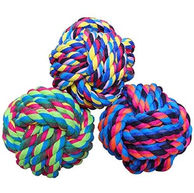 WELLBRO PET CHEW TOYS NUDOS WEAVE CUERDA BITING PEQUEÑA BOLA DE ALGODÓN PARA PERROS Y GATOS 3–PACK