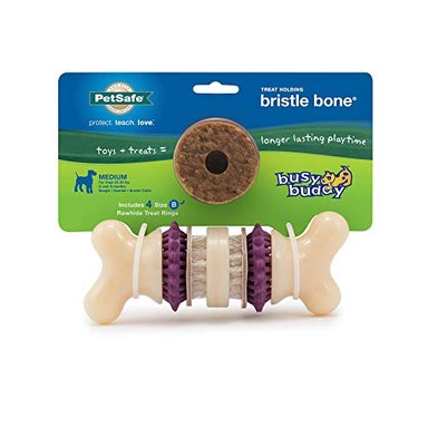 JUGUETE PERRO CUERDA BUSY BUDDY BRISTLE BONE CHEW TOY AYUDA A LIMPIAR LOS DIENTES PETSAFE