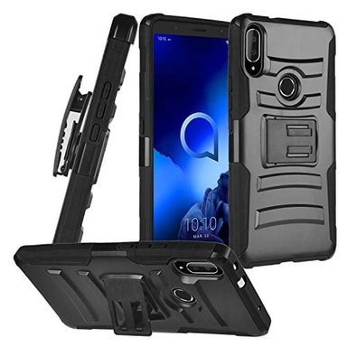 CELLEN - CARCASA HÍBRIDA PARA ALCATEL 3V (2019) 5032W (CON SOPORTE Y CLIP PARA CINTURÓN) CV1 NEGRO