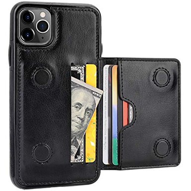 FUNDA GLOBAL SHOPEX KIHUWEY TIPO CARTERA PARA IPHONE 11 PRO MAX (PIEL FUNCIÓN ATRIL RESISTENTE A LOS GOLPES 65 PULGADAS) NEGRO