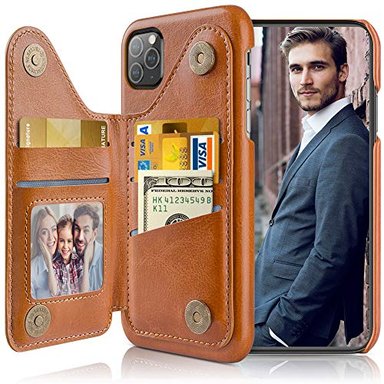 LOHASIC - FUNDA TIPO CARTERA PARA IPHONE 11 PRO MAX 3 TARJETEROS CON IMÁN SOPORTE MAGNÉTICO VOLUMINOSO FUNDA DE PIEL VEGANA