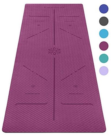 EWEDOOS - ESTERILLA DE YOGA ECOLÓGICA CON LÍNEAS DE ALINEACIÓN ALFOMBRILLA DE YOGA DE TPE ANTIDESLIZANTE CON SUPERFICIES TEXT