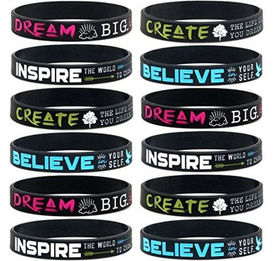 INKSTONE - PULSERAS DE SILICONA CON MENSAJE INSPIRADOR 12 UNIDADES