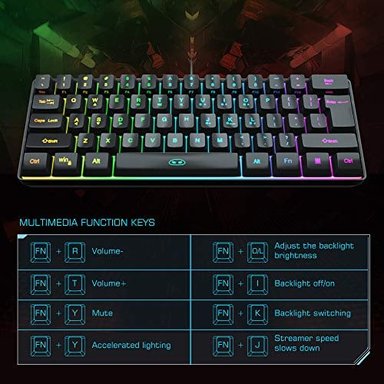 MAGEGEE TS91 MINI TECLADO DE JUEGO/OFICINA IMPERMEABLE TECLADO DE COMPUTADORA COMPACTO CON CABLE RGB RETROILUMINADO - 3