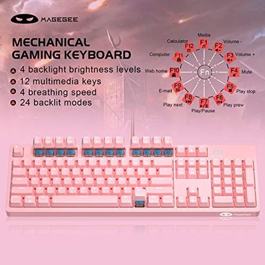 MAGEGEE MK-ARMOR TECLADO MECÁNICO PARA JUEGOS RETROILUMINADO CON LED Y CABLE USB PARA JUEGOS CON INTERRUPTORES AZULES - 4