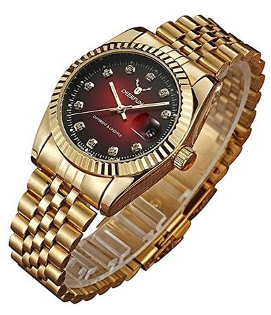 RELOJ GLOBAL SHOPEX UNISEX LUJO CALENDARIO DIAMANTES IMITACIÓN A PRUEBA AGUA DORADO ACERO INOXIDABLE CUARZO