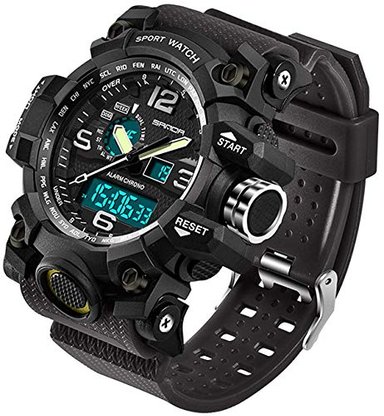 RELOJ GLOBAL SHOPEX HOMBRE DEPORTES AL AIRE LIBRE MILITAR MULTIFUNCIÓN DOBLE PANTALLA LED CRONÓMETRO NEGRO IMPERMEABLE