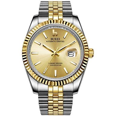 RELOJ BUREI HOMBRE AUTOMÁTICO CARÁTULA ANALÓGICA VENTANA FECHA CRISTAL ZAFIRO CORREA ACERO INOXIDABLE