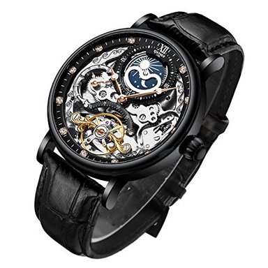 RELOJ GLOBAL SHOPEX HOMBRE AUTOMÁTICO MECÁNICO BESTN ESQUELETO LUJO CORREA MANECILLAS LUMINOSAS NEGRO