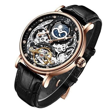 RELOJ GLOBAL SHOPEX HOMBRE AUTOMÁTICO MECÁNICO BESTN ESQUELETO LUJO CORREA MANECILLAS LUMINOSAS NEGRO