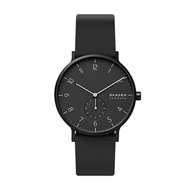 RELOJ SKAGEN UNISEX AAREN MINIMALISTA 41 MM 1.614 PULGADAS NEGRO SILICONA CUARZO