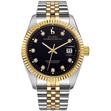 RELOJ BUREI HOMBRE AUTOMÁTICO LUJO DOS TONOS CUERDA AUTOMÁTICA PLATA ACERO INOXIDABLE