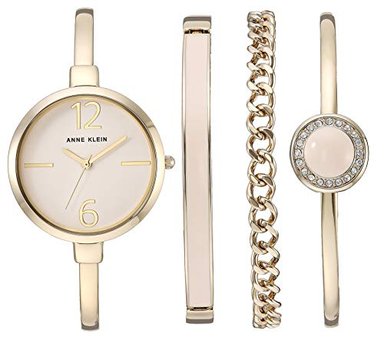 ANNE KLEIN - JUEGO DE RELOJ PARA MUJER CON DISEÑO DE BRAZALETE Y MALLA ACENTUADA CON CRISTALES DE SWAROVSKI.