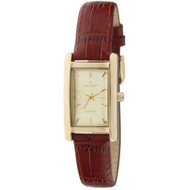 RELOJ PEUGEOT HOMBRE CLÁSICO CHAPADO ORO 14 QUILATES FORMA TANQUE RECTANGULAR CORREA PIEL ESFERA FÁCIL
