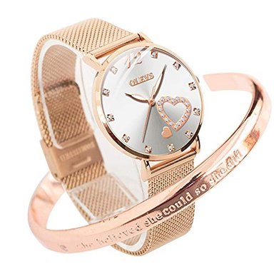 RELOJ OLEVS MUJER ORO ROSA CORREA MALLA DIAMANTES MODA JAPONÉS DORADO ACERO INOXIDABLE CUARZO