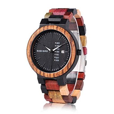 RELOJ BOBO BIRD HOMBRE MADERA NATURAL IDO SEMANA FECHA PANTALLA CUARZO JAPONÉS