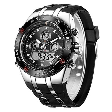 RELOJ GLOBAL SHOPEX HOMBRE ANÁLOGO DIGITAL CORREA ACERO INOXIDABLE GOMA