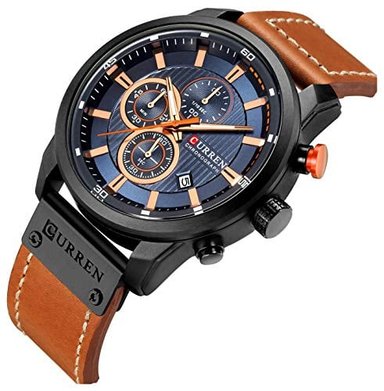 RELOJ GLOBAL SHOPEX HOMBRE ANÁLOGO CLÁSICO CASUAL CRONÓGRAFO FECHA MARRÓN CUERO ACERO INOXIDABLE IMPERMEABLE CUARZO