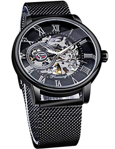 RELOJ GLOBAL SHOPEX HOMBRE MECÁNICO FORSINING MINIMALISTA RETRO STAEMPUNK ESQUELETO TRANSPARENTE NEGRO