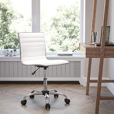 SILLA PARA OFICINA DE DISEÑADOR DE RESPALDO MEDIO ACANALADA SIN DESCANSABRAZOS DE FLASH FURNITURE POLIURETANO BLANCO
