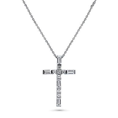 COLLAR BERRICLE N1381-01 PLATA DE LEY CON COLGANTE CRUZ CHAPADA RODIO 18.0IN