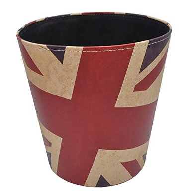 JIANEEXSQ CUBO DE BASURA ESTILO BRITÁNICO UNION JACK WORLD MAP PATTERN PU CUERO IMPERMEABLE DECORATIVO PAPELERA PAPELERA