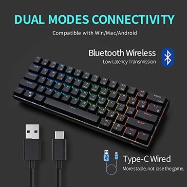 RK ROYAL KLUDGE RK61 2.4 GHZ INALÁMBRICO/BLUETOOTH/CABLEADO 60Y#X25 TECLADO MECÁNICO 61 TECLAS 3 MODOS CONECTABLE TECLADO - 3