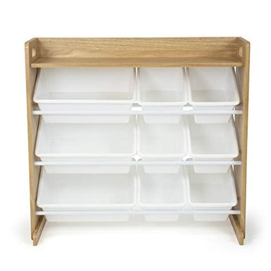 HUMBLE CREW ORGANIZADOR DE JUGUETES DE MADERA NATURAL/BLANCO CON ESTANTE Y 9 CUBOS DE ALMACENAMIENTO - 3