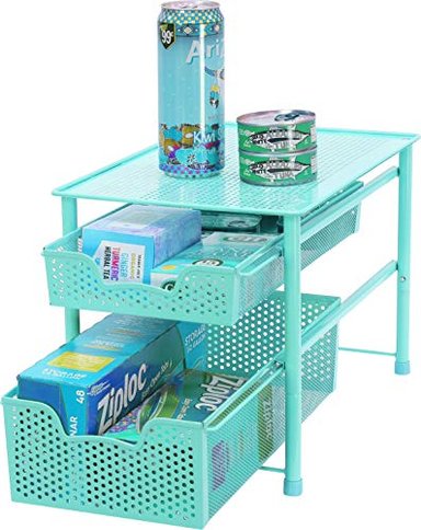 SIMPLE HOUSEWARE CESTA DESLIZANTE APILABLE 2 NIVELES COLOR TURQUESA - 2