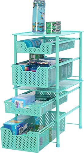 SIMPLE HOUSEWARE CESTA DESLIZANTE APILABLE 2 NIVELES COLOR TURQUESA - 4