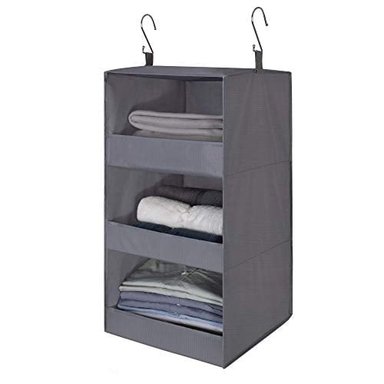 GRANNY SAYS 3-SHELF HANGING CLOSET ORGANIZER COLLAPSIBLE HANGING CLOSET SHELVES HANGING ORGANIZER FOR CLOSET Y RV GRAY