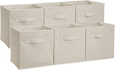 AMAZON BASICS ORGANIZADOR PLEGABLE DE TELA CON ASAS COLOR BEIGE PAQUETE DE 6