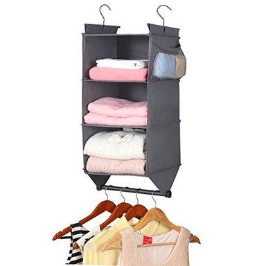 MAX HOUSER ORGANIZADOR DE 3 ESTANTES PARA COLGAR EN EL ARMARIO CON BARRA DE ROPA 2 BOLSILLOS LATERALES 3 ESTANTES