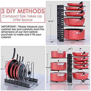 ORGANIZADOR GLOBAL SHOPEX MULTICOLOR SARTENES ARMARIO ESTANTE CON 3 MÉTODOS BRICOLAJE OLLAS AJUSTABLES Y SARTENES DEBAJO - 2