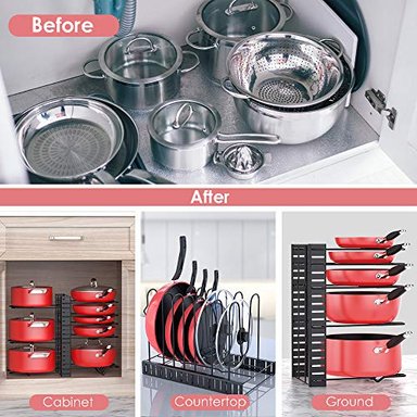 ORGANIZADOR GLOBAL SHOPEX MULTICOLOR SARTENES ARMARIO ESTANTE CON 3 MÉTODOS BRICOLAJE OLLAS AJUSTABLES Y SARTENES DEBAJO - 4