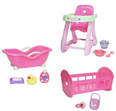JC TOYS CUNA MECEDORA Y ACCESORIOS PARA MUÑECA PERFECTOS PARA PEQUEÑOS