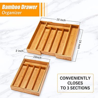 ORGANIZADOR DE CAJONES DE COCINA BELLSAL PARA UTENSILIOS DE COCINA Y CUBIERTOS DE BAMBÚ AMPLIABLE PARA LA OFICINA - 2