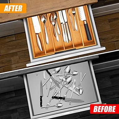 ORGANIZADOR DE CAJONES DE COCINA BELLSAL PARA UTENSILIOS DE COCINA Y CUBIERTOS DE BAMBÚ AMPLIABLE PARA LA OFICINA - 3