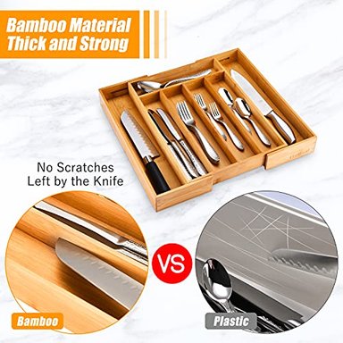 ORGANIZADOR DE CAJONES DE COCINA BELLSAL PARA UTENSILIOS DE COCINA Y CUBIERTOS DE BAMBÚ AMPLIABLE PARA LA OFICINA - 4