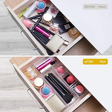 BANDEJA ORGANIZADORA DE 14 CAJONES DE PLÁSTICO TRANSPARENTE PARA MAQUILLAJE UTENSILIOS DE COCINA JOYAS Y ACCESORIOS - 2