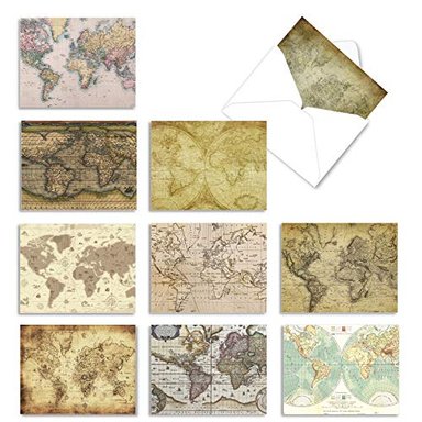 TARJETAS DE FELICITACIÓN M2076 CON MAPA DEL MUNDO 10 TARJETAS DE FELICITACIÓN CON MAPA VINTAGE PARA TODAS LAS OCASIONES
