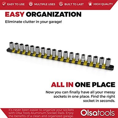 ORGANIZADOR DE ZÓCALOS DE ALUMINIO DE 3/8' OLSA TOOLS SOPORTE DE ENCHUFE DE CALIDAD PROFESIONAL (AMARILLO)