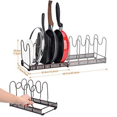 TOPLIFE - ORGANIZADOR DE SARTENES EXPANDIBLES 10 COMPARTIMENTOS AJUSTABLES SOPORTE PARA PLACA DE TAPA - 2