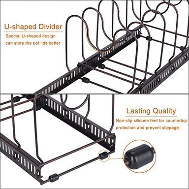 TOPLIFE - ORGANIZADOR DE SARTENES EXPANDIBLES 10 COMPARTIMENTOS AJUSTABLES SOPORTE PARA PLACA DE TAPA - 4