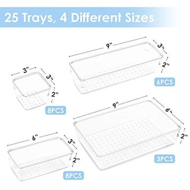 SET ORGANIZADORES VTOPMART JUEGO 25 CAJONES PLASTICO TRANSPARENTE 4 TAMAÑOS VERSATILES BANDEJAS ALMACENAMIENTO - 2